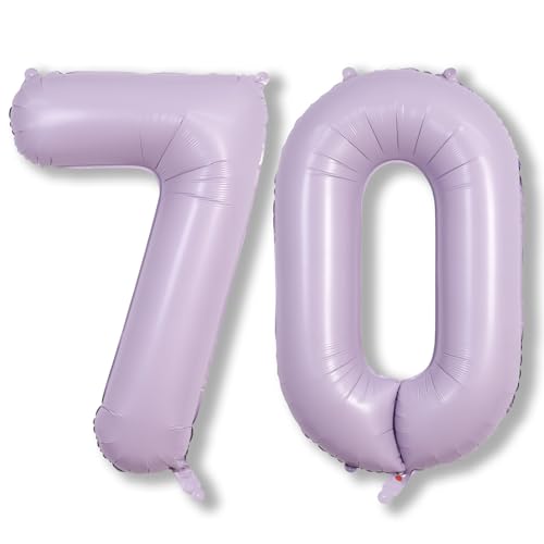 Pastell Lila Luftballon 70. Geburtstag Deko, XXL Riesen Hellflieder Zahl 70 Ballons für Frauen, Lilac Folienballon Zahlen 7 & 0 Flieder Zahlenballon für Frau 70 Jahre Geburtstagsdeko Jubiläum Party von Lingqiang
