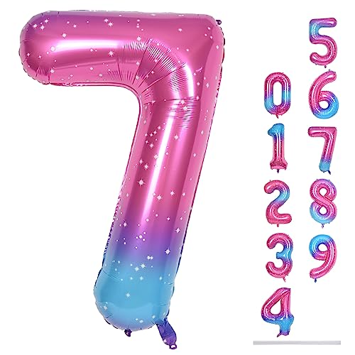 40 Zoll Luftballon 7 Geburtstag Regenbogen, 101cm Gradient Rosa Blau Folienballon Zahl 7, Bunt Stern Zahlen 7. Geburtstagsdeko Ballon für Mädchen, Helium Zahlenballon 7 Deko zum Frau Jubiläum Party 40 Zoll Luftballon 7 Geburtstag Regenbogen, 101cm Gradient Rosa Blau Folienballon Zahl 7, Bunt Stern Zahlen 7. Geburtstagsdeko Ballon für Mädchen, Helium Zahlenballon 7 Deko zum Frau Jubiläum Party von Lingqiang