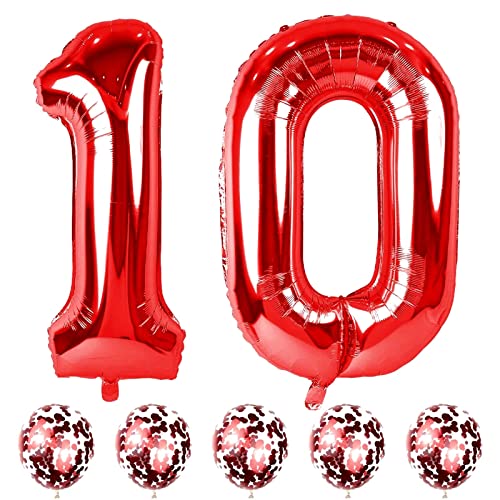 40 Zoll Zahlen Luftballon 10, Rot Folienballon Zahl 1 & 0 mit Konfetti Helium Ballons, Riesen Nummer 10 Geburtstag Luftballons für Mädchen Junge 10. Geburtstagsdeko Jahrestag Jubiläum Party Dekoration 40 Zoll Zahlen Luftballon 10, Rot Folienballon Zahl 1 & 0 mit Konfetti Helium Ballons, Riesen Nummer 10 Geburtstag Luftballons für Mädchen Junge 10. Geburtstagsdeko Jahrestag Jubiläum Party Dekoration von Lingqiang