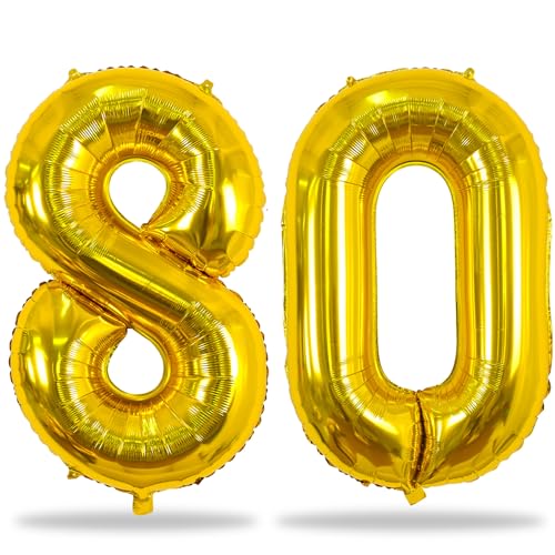 40 Zoll Zahlen Luftballon 80, Gold Folienballon Zahl 8 und 0 Helium Ballons für Frauen Männer, Gold 80 Jahre Geburtstag Deko für Mann Frau 80. Geburtstagsdeko Jahrestag Jubiläum Party Deko von Lingqiang