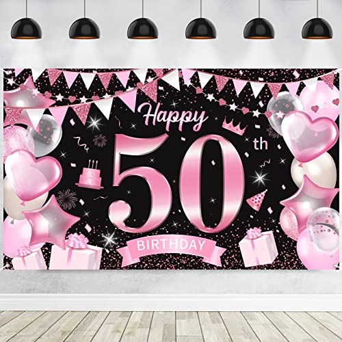 50. Geburtstag Banner für Frau, Große Schwarz Rosa 50 Geburtstag Deko Hintergrund, 50 Jahr Geburtstag Party Poster Zeichen für Outdoor Haus Garten Wand Fotografie Dekoration Zubehör, 72,8 × 43,3 Zoll 50. Geburtstag Banner für Frau, Große Schwarz Rosa 50 Geburtstag Deko Hintergrund, 50 Jahr Geburtstag Party Poster Zeichen für Outdoor Haus Garten Wand Fotografie Dekoration Zubehör, 72,8 × 43,3 Zoll von Lingqiang