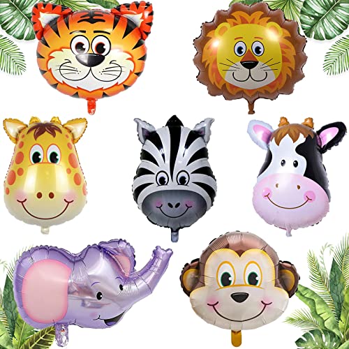 7 Stück Luftballon Tiere, Dschungel Safari Tiere Kopf Folienballon, Jumbo Tiger Löwe Affe Zebra Giraffe Helium Ballon Set für Kinder Geburtstagsdeko Kindergeburtstag Waldtiere Geburtstag Party Deko von Lingqiang