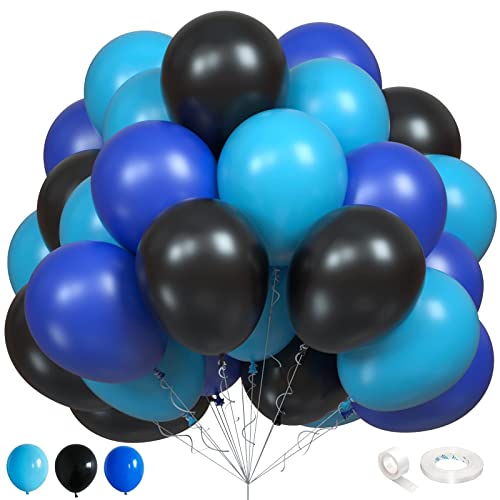 75 Stück Helium Ballons Blau Schwarz, 12 Zoll Blau Schwarz Latex Luftballons, Dunkelblau Hellblaue und Schwarz Latexballons für Junge Weltraum Videospiel Geburtstag Babyparty Vatertag Party Dekoration von Lingqiang