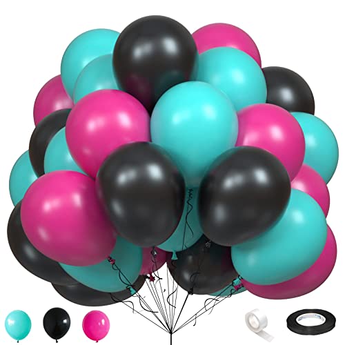 75 Stück Luftballons Rosa Blau Schwarz, Tik Musik Tok Party Deko Helium Ballons, Blaugrün Pink und Schwarz Türkis Latex Luftballons für Mädchen 80er 90er Disco Karaoke Geburtstag Party Dekoration von Lingqiang