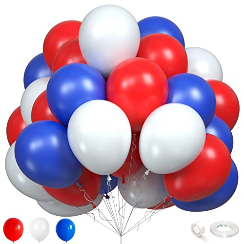 75 Stück Luftballons Rot Blau Weiß, 12 Zoll Dunkelblau Rot Weiss Helium Ballons Set, Rot Königsblau Weiß Latexballons für Junge Mädchen Geburtstag Baby Shower Hochzeit Babyparty Party Dekoration von Lingqiang