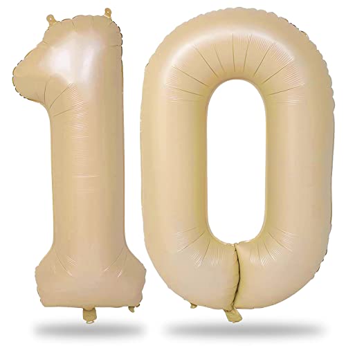 Beige Luftballon 10. Geburtstag Deko, XXL Braun Zahl 10 Luftballons für Mädchen Junge, 40 Zoll Nude Folienballon Zahlen 1 & 0 Ballon für Mann Frau 10 Jahre Geburtstagsdeko Jubiläum Party Dekoration von Lingqiang