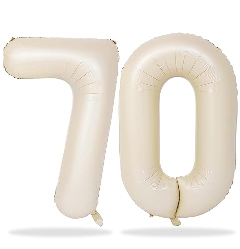 Beige Luftballon 70. Geburtstag Deko, XXL Riesen Creme Zahl 70 Luftballons für Frauen, 40 Zoll Boho Folienballon Zahlen 7 & 0 Ballon für Mann Frau 70 Jahre Geburtstagsdeko Jubiläum Party Dekoration von Lingqiang