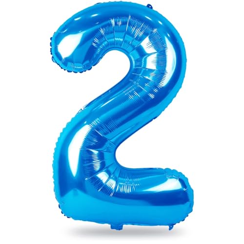 Blau Folienballon Zahl 2, 101 cm XXL Zahlenballon 2 für Kinder, Zahlen Luftballon 2. Geburtstag, Helium Ballon 2 Deko für Junge 2 Jahre Geburtstagsdeko Mann Jubiläum Kindergeburtstag Party Dekoration von Lingqiang