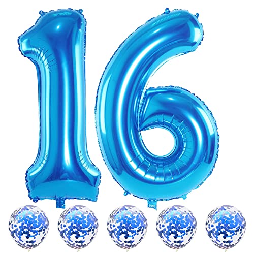 Blau Luftballon Zahl 16, 40" Folienballons Zahlen 16 mit Blau Konfetti Helium Ballons, Riesen Nummer 16. Geburtstag Luftballons für Junge Mann 16. 61. Geburtstagsdeko Jubiläum Deko, Fliegt mit Helium Blau Luftballon Zahl 16, 40" Folienballons Zahlen 16 mit Blau Konfetti Helium Ballons, Riesen Nummer 16. Geburtstag Luftballons für Junge Mann 16. 61. Geburtstagsdeko Jubiläum Deko, Fliegt mit Helium von Lingqiang