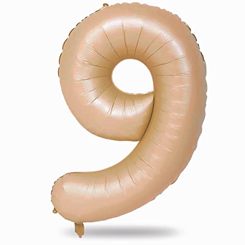 Boho Luftballon Zahl 9 Mädchen, 101 cm XXL Braun Folienballon 9 Zahlen Geburtstag Ballon, Groß Beige Helium Zahlenballon 9. Geburtstagsdeko zum Mann Frau Jubiläum Kindergeburtstag Neujahr Party Deko von Lingqiang
