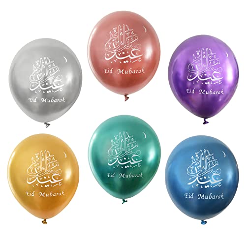 Eid Mubarak Luftballons, 24 Stück Ramadan Mubarak Latex Bunt Metallic Luftballons, Metallic Gold Lila Grün Blau Rose Gold Silber Ramadan Luftballons für Muslim Zuhause Eid Mubarak Kareem Party Deko von Lingqiang