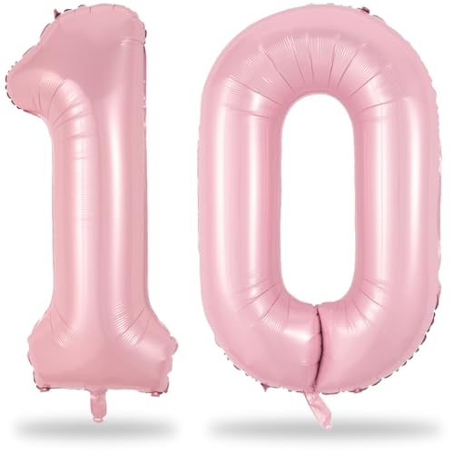 Folienballon Zahl 10. Geburtstag, Riesen Helium Pastell Rosa Ballon Zahlen für Mädchen 10. Geburtstagdeko, Hell Pink XXL Zahl Luftballon 1 & 0 Deko 10 Jahre Geburtstag Frau Jubiläum Party Dekoration von Lingqiang