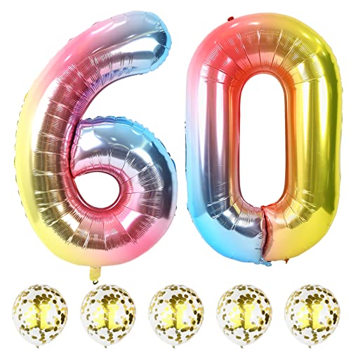 Folienballon Zahl 60 Regenbogen, Riesen 40" Luftballon 60. Geburtstag mit Gold Konfetti Ballons, Bunt Zahlen 60 Luftballons für Frau 60 Jahre Geburtstagsdeko Jubiläum Party Deko, Fliegt mit Helium Folienballon Zahl 60 Regenbogen, Riesen 40" Luftballon 60. Geburtstag mit Gold Konfetti Ballons, Bunt Zahlen 60 Luftballons für Frau 60 Jahre Geburtstagsdeko Jubiläum Party Deko, Fliegt mit Helium von Lingqiang