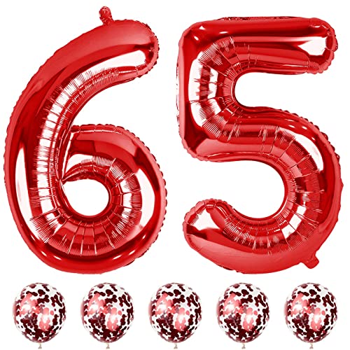 Folienballon Zahl 65 Rot, 101 cm Riesen Zahlen Luftballons 65 mit Rot Konfetti Ballons, Rot Luftballon 65. Geburtstag für Frau Männer 65 56 Jahre Geburtstagsdeko Jubiläum Deko, Fliegt mit Helium Folienballon Zahl 65 Rot, 101 cm Riesen Zahlen Luftballons 65 mit Rot Konfetti Ballons, Rot Luftballon 65. Geburtstag für Frau Männer 65 56 Jahre Geburtstagsdeko Jubiläum Deko, Fliegt mit Helium von Lingqiang