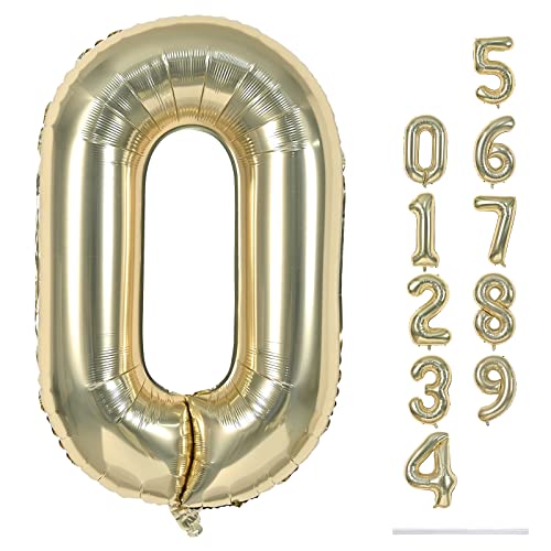 Geburtstag Zahlen Luftballon 0 Jahre, 40" Groß Champagner Gold Folienballon Zahl 0 für Mädchen, Hell Gold Helium Ballon 0 Geburtstagsdeko, Gold Zahlenballon Nummer 0 zum Frau Mann Jubiläum Party Deko von Lingqiang