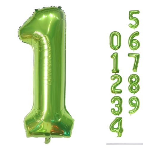 Geburtstag Zahlen Luftballon 1 jahre, 40" Groß Grün Folienballon Zahl 1 für Mädchen Junge, 101cm XXL Ballon 1. Geburtstagsdeko, Zahlenballon Nummer 1 zum Mann Frau Jubiläum Deko, Fliegt mit Helium von Lingqiang