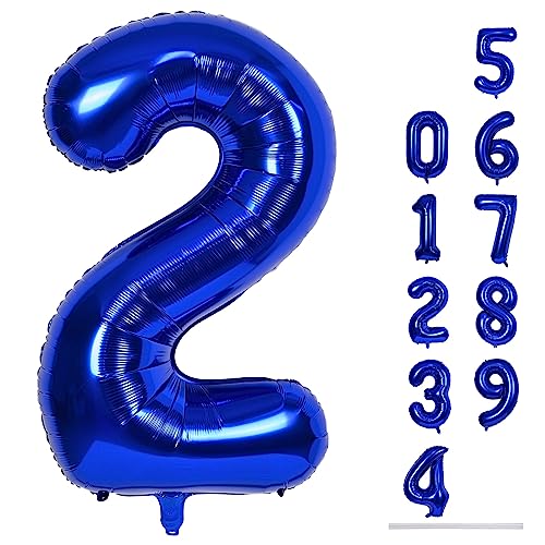 Geburtstag Zahlen Luftballon 2 jahre, 40" Groß Navy Blau Folienballon Zahl 2 für Junge, 101cm Marineblau Helium Ballon 2. Geburtstagsdeko, Zahlenballon 2 zum Mann Jubiläum Neujahr Party Deko von Lingqiang