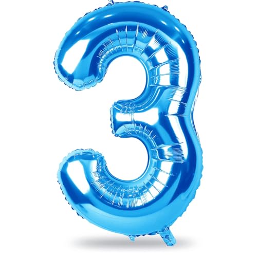 Geburtstag Zahlen Luftballon 3 jahre, 40" Groß Blau Folienballon Zahl 3 für Junge, 101cm XXL Ballon 3. Geburtstagsdeko, Zahlenballon Nummer 3 zum Kindergeburtstag Mann Jubiläum Deko, Fliegt mit Helium von Lingqiang