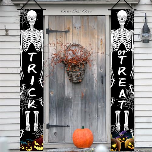 Halloween Trick or Treat Tür Banner, Halloween Totenkopf Party Deko Türbanner, Halloween Türdeko, Halloween Willkommens Veranda Schild für Tor Garten Haustür Zuhause Outdoor Halloween Party Dekoration Halloween Trick or Treat Tür Banner, Halloween Totenkopf Party Deko Türbanner, Halloween Türdeko, Halloween Willkommens Veranda Schild für Tor Garten Haustür Zuhause Outdoor Halloween Party Dekoration von Lingqiang