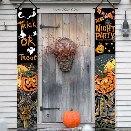 Halloween Tür Banner, Trick or Treat Veranda Schild Banner, Schwarz Kürbis Vogelscheuche Türdeko Hänge Banner, Halloween Türbanner Deko für Zuhause Outdoor Garten Willkommen Halloween Party Dekoration Halloween Tür Banner, Trick or Treat Veranda Schild Banner, Schwarz Kürbis Vogelscheuche Türdeko Hänge Banner, Halloween Türbanner Deko für Zuhause Outdoor Garten Willkommen Halloween Party Dekoration von Lingqiang
