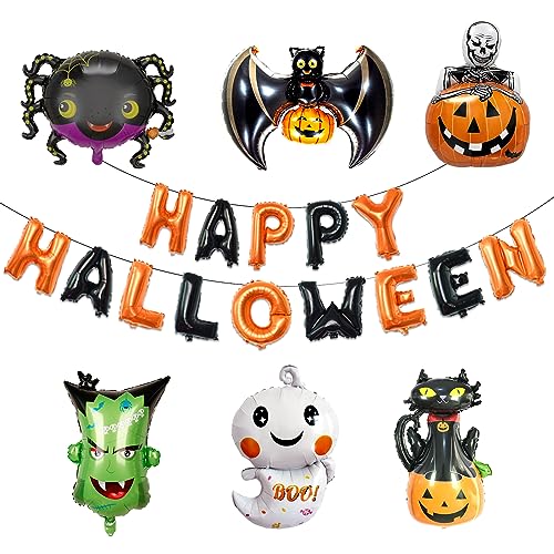 Happy Halloween Deko Luftballon Set, Spinne Fledermaus Katze Geist Kürbis Monster Totenkopf Folienballons mit Happy Halloween Ballon Banner Girlande für Kinder Gruselig Halloween Party Dekoration Happy Halloween Deko Luftballon Set, Spinne Fledermaus Katze Geist Kürbis Monster Totenkopf Folienballons mit Happy Halloween Ballon Banner Girlande für Kinder Gruselig Halloween Party Dekoration von Lingqiang