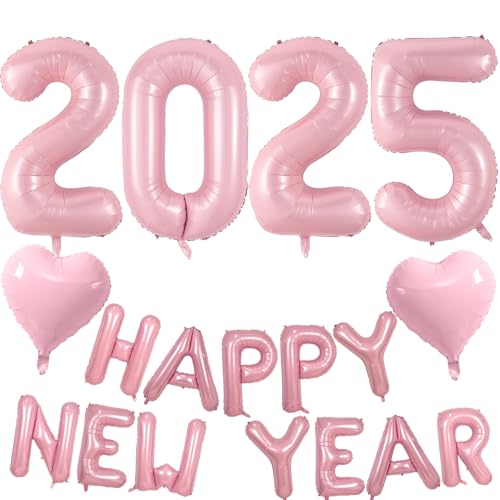 Happy New Year Deko 2025 Ballons, Pastell Rosa Silvester Deko 2025 Party Set mit Herzballons, Hell Rosa Luftballons Zahl 2025 Helium Zahlen Folienballons für Mädchen Frau Neujahr Party Dekoration Happy New Year Deko 2025 Ballons, Pastell Rosa Silvester Deko 2025 Party Set mit Herzballons, Hell Rosa Luftballons Zahl 2025 Helium Zahlen Folienballons für Mädchen Frau Neujahr Party Dekoration von Lingqiang
