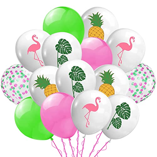 Hawaii Party Deko Ballons, 12 Zoll Pink Grün Weiß Tropical Flamingo Ananas Palmblätter Tropische Latex Luftballons für Mädchen Frauen Aloha Sommer Strand Thema Geburtstag Baby Shower Party Dekoration von Lingqiang