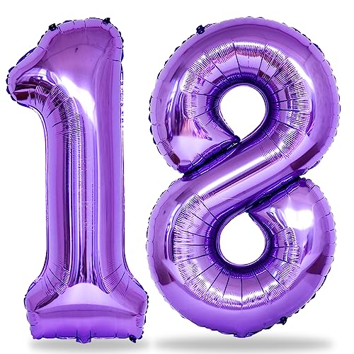 Luftballon Geburtstag Zahl 18 Lila, 40" XXL Folienballon Zahlen 18 Ballons, Violett Nummer 1 und 8 Geburtstagsdeko Luftballons für Mädchen Frau 18. Jubiläum Party Deko, Fliegt mit Helium von Lingqiang