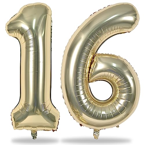 Luftballon 16. Geburtstag Deko Gold, 101 cm Champagner Gold Luftballons Zahl 16 für Mädchen Junge, Große Zahlen 1 und 6 Folienballon Set für Frau Mann 16. 61. Geburtstagsdeko Jubiläum Party Dekoration Luftballon 16. Geburtstag Deko Gold, 101 cm Champagner Gold Luftballons Zahl 16 für Mädchen Junge, Große Zahlen 1 und 6 Folienballon Set für Frau Mann 16. 61. Geburtstagsdeko Jubiläum Party Dekoration von Lingqiang