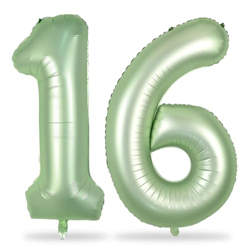Luftballon 16. Geburtstag Deko Salbeigrün, 101 cm XXL Grün Luftballons Zahl 16 für Mädchen Junge, Große Zahlen 1 und 6 Folienballon Set für Frau Mann 16. Geburtstagsdeko Jubiläum Party Dekoration Luftballon 16. Geburtstag Deko Salbeigrün, 101 cm XXL Grün Luftballons Zahl 16 für Mädchen Junge, Große Zahlen 1 und 6 Folienballon Set für Frau Mann 16. Geburtstagsdeko Jubiläum Party Dekoration von Lingqiang