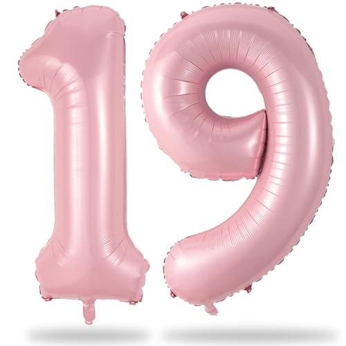 Luftballon 19. Geburtstag Deko, Pastell Rosa 40 Zoll Zahl 19 Luftballon, Riesen Hell Pink Folienballon Zahlen 1 & 9 Helium Ballon für Mädchen Frau 19 Jahre Geburtstagsdeko Jubiläum Party Dekoration von Lingqiang