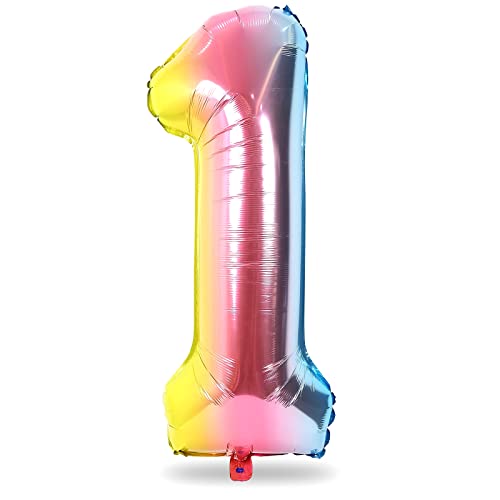 Luftballon Geburtstag XXL Regenbogen, 40 Zoll Groß Zahl 1 Folienballon, 101cm Bunt Zahlen 1. Geburtstagsdeko Ballon für Mädchen, Helium Zahlenballon1 Deko zum Einhorn Babyparty Geburtstag Dekoration von Lingqiang