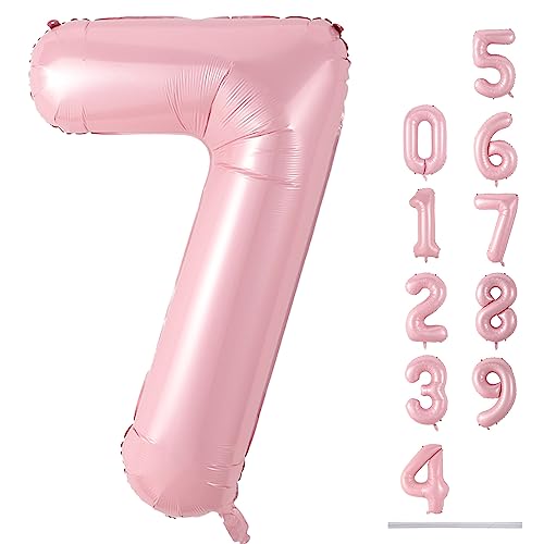 Luftballon Geburtstag XXL Rosa, 40 Zoll Groß Pastell Rosa Zahl 7 Folienballon, 101cm Pink Zahlen 7. Geburtstagsdeko Ballon für Mädchen, Helium Zahlenballon 7 Deko zum Frau Jubiläum Party Deko von Lingqiang