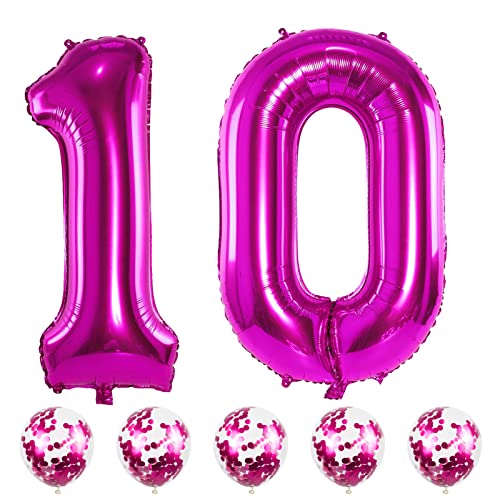 Luftballon Geburtstag Zahl 10 Rosa, XXL Riesen Folienballon Zahlen 1 und 0 mit Pink Konfetti Helium Ballons, 40" Nummer 10 Luftballons Geburtstagsdeko für Mädchen Frau 10. Jubiläum Party Dekoration von Lingqiang