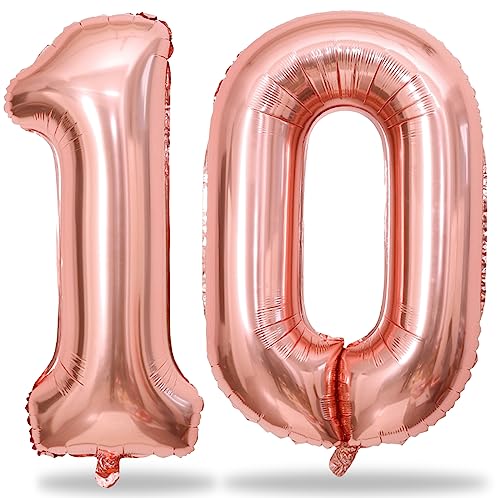 Luftballon Geburtstag Zahl 10 Roségold, 40" XXL Rosegold Folienballon Zahlen 12 Ballons, Nummer 1 und 2 Geburtstagsdeko Ballons für Mädchen Frau 12. Jubiläum Party Deko, Fliegt mit Helium von Lingqiang