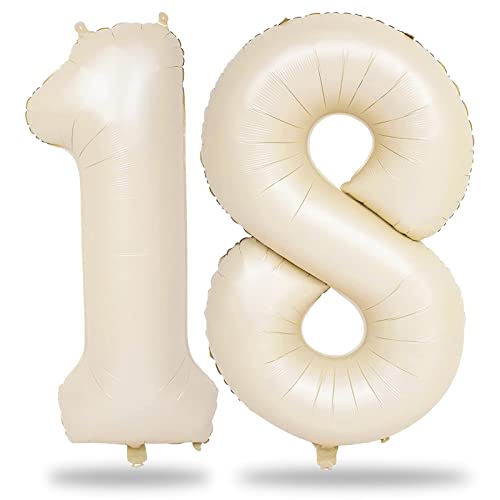 Luftballon Geburtstag Zahl 18 Creme, XXL Riesen Beige Folienballon Zahlen 1 und 8, Sandweiß 18 Jahre Geburtstagsdeko für Mädchen Junge 18. Geburtstag Männer Frau Jubiläum Party Deko, Fliegt mit Helium von Lingqiang