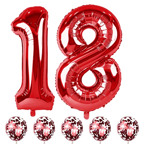 Luftballon Geburtstag Zahl 18 Rot, XXL Riesen Folienballon Zahlen 1 und 8 mit Rot Konfetti Helium Ballons, 40" Nummer 18 Luftballons Geburtstagsdeko für Mädchen Junge 18. Jubiläum Party Dekoration von Lingqiang