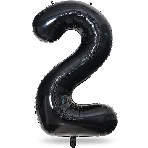 Luftballon Geburtstag Zahl 2 Schwarz, 40" Riesen Folienballon Zahlen 2, 101cm XXL Zahlenballon 2. Geburtstagsdeko für Mädchen Junge, Ballon Zahl 2 Deko zum Mann Frau Jubiläum, Fliegt mit Helium von Lingqiang
