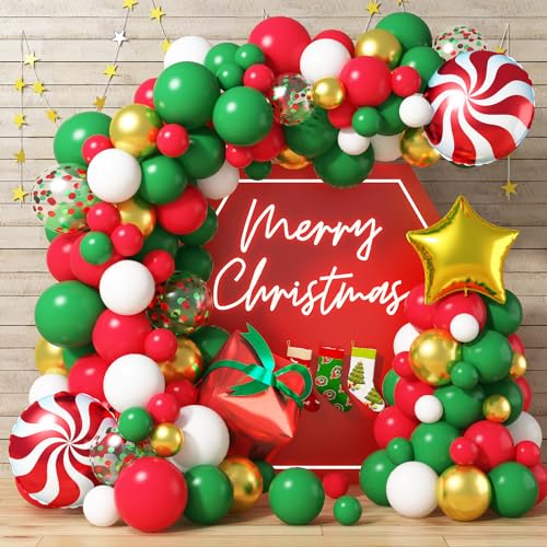 Luftballon Girlande Weihnachten mit Weihnachtsbaum DIY Set, 99 Stk Rot Grün Gold Weihnachtsdeko mit Süssigkeit Zuckerstangen Geschenkbox Weihnachtsmann Kranz Ballon Girlande für Weihnachts Party Deko Luftballon Girlande Weihnachten mit Weihnachtsbaum DIY Set, 99 Stk Rot Grün Gold Weihnachtsdeko mit Süssigkeit Zuckerstangen Geschenkbox Weihnachtsmann Kranz Ballon Girlande für Weihnachts Party Deko von Lingqiang
