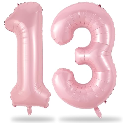 Luftballon Zahl 13 Pastell Rosa, 40 Zoll Folienballons Zahlen 13 Hell Pink Helium Geburtstagsdeko Ballons, XXL Zahlenballon 13. Geburtstag für Mädchen 13 31 Jahre Geburtstag Jubiläum Party Deko von Lingqiang