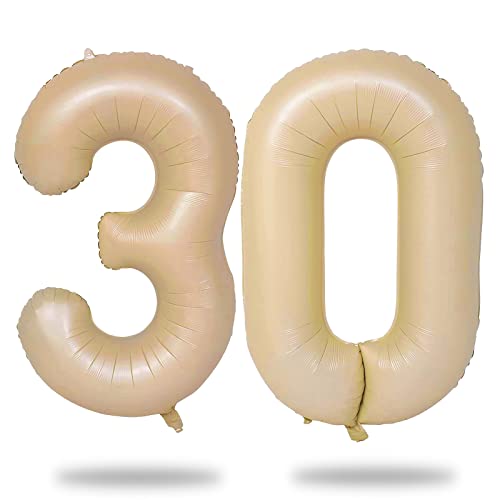 Luftballon Zahl 30 Beige, 40" XXL Braun Folienballons Zahlen 30 für Frauen, Riesen Boho Nude 30. Geburtstag Deko Luftballons für Frau Mann 30 Jahre Geburtstagsdeko Jubiläum Hochzeit Party Dekoration von Lingqiang