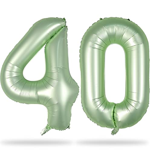Luftballon Zahl 40 Salbeigrün, 40" XXL Grün Folienballons Zahlen 40 für Frauen, Boho Olivgrün 40. Geburtstag Deko Luftballons für Frau Mann 40 Jahre Geburtstagsdeko Jubiläum Hochzeit Party Dekoration von Lingqiang