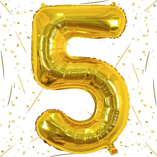 Luftballon Zahl 5 Mädchen, 101 cm XXL Gold Folienballon 5 Zahlen Ballon für Junge Geburtstag, Groß Helium Zahlenballon 5. 50. Geburtstagsdeko zum Mann Frau Jubiläum Kindergeburtstag Party Deko von Lingqiang