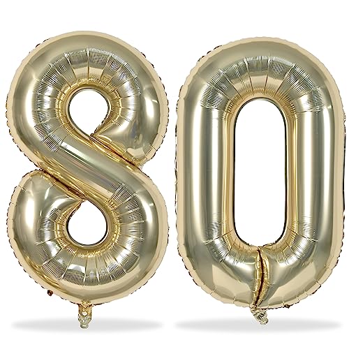Luftballon Zahl 80 Hell Gold, 40" XXL Gold Folienballons Zahlen 80, Champagner Gold 80. Geburtstag Deko Helium Ballons für Frau Mann 80 Jahre Geburtstagsdeko Jubiläum Hochzeit Party Dekoration von Lingqiang