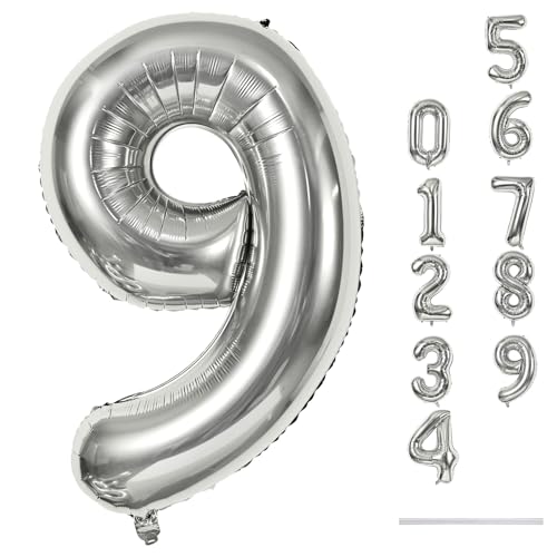 Luftballon Zahl 9 Junge, 101 cm XXL Silber Folienballon 9 Zahlen Ballon für Mädchen Junge Geburtstag, Groß Helium Zahlenballon 9. Geburtstagsdeko zum Mann Frau Jubiläum Kindergeburtstag Party Deko Luftballon Zahl 9 Junge, 101 cm XXL Silber Folienballon 9 Zahlen Ballon für Mädchen Junge Geburtstag, Groß Helium Zahlenballon 9. Geburtstagsdeko zum Mann Frau Jubiläum Kindergeburtstag Party Deko von Lingqiang