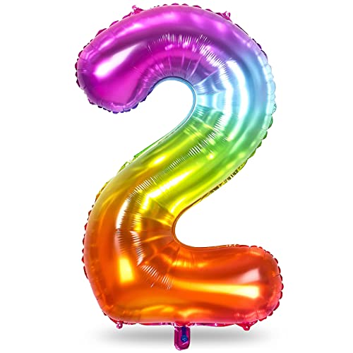 Luftballon Zahlen Regenbogen, Groß Bunt Folienballon Zahl 2, 40 Zoll Zahlenballon 2 Helium Ballon, 101cm Luftballon 2. Geburtstag für 2 Jahre Mädchen Geburtstagsdeko Jubiläum Kindergeburtstag Deko von Lingqiang