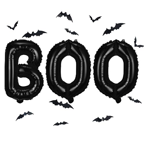 Luftballons BOO Set mit 3D PVC Fledermaus, Schwarz 16 Zoll Halloween Party Deko BOO Banner Ballon Set mit 12 Stk Fledermaus, Boo Mylar Folienballons für Kinder Gruselig Halloween Party Dekoration Luftballons BOO Set mit 3D PVC Fledermaus, Schwarz 16 Zoll Halloween Party Deko BOO Banner Ballon Set mit 12 Stk Fledermaus, Boo Mylar Folienballons für Kinder Gruselig Halloween Party Dekoration von Lingqiang