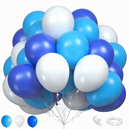 Luftballons Blau Weiss, 75 Stück Matt Dunkelblau Hellblau weiß Helium Ballons Set, 12 Zoll Königsblau Weiße Latexballons für Junge Kinder Taufe Babyparty Hochzeit Deko Geburtstag Party Dekoration von Lingqiang