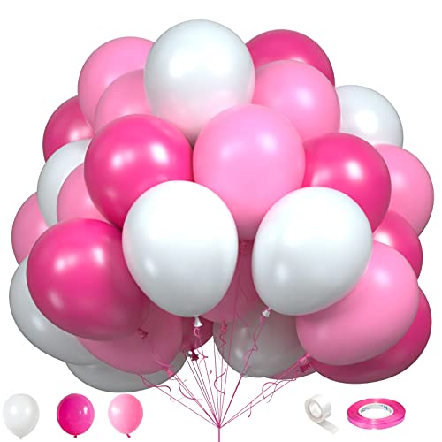 Luftballons Rosa weiß, 75 Stück Matt Pink Weiß Helium Ballons, 12 Zoll Rosa Weiss Latexballons Set für Mädchen Frau Taufe Babyparty Hochzeit JGA Deko Hochzeitsdeko Geburtstag Party Dekoration von Lingqiang