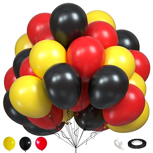 Luftballons Rot Gelb Schwarz, 75 Stück Matt Rot Schwarz und Gelb Latexballons, 12 Zoll Maus Farbe Helium Ballons Set für Junge Kinder Geburtstag Babyparty Hochzeit Karneval Hochzeit Party Dekoration von Lingqiang